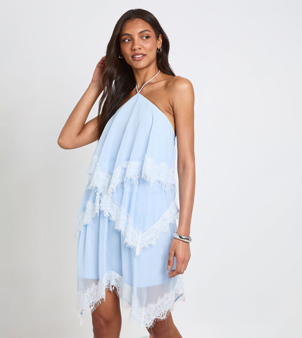 Tall Crinkle Chiffon & Lace Layered Mini Dress