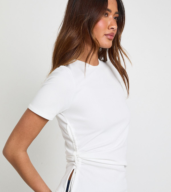 Ribbed Ruched Side T-Shirt