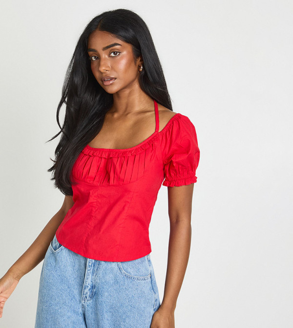 Poplin Halterneck Milkmaid Top
