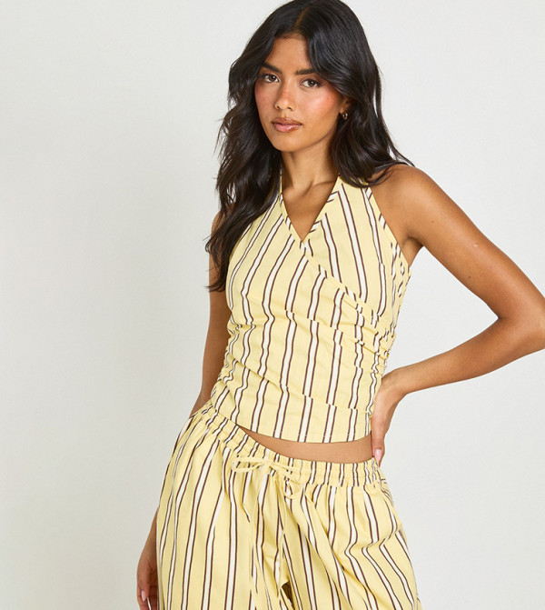 Striped Halterneck Wrap Top