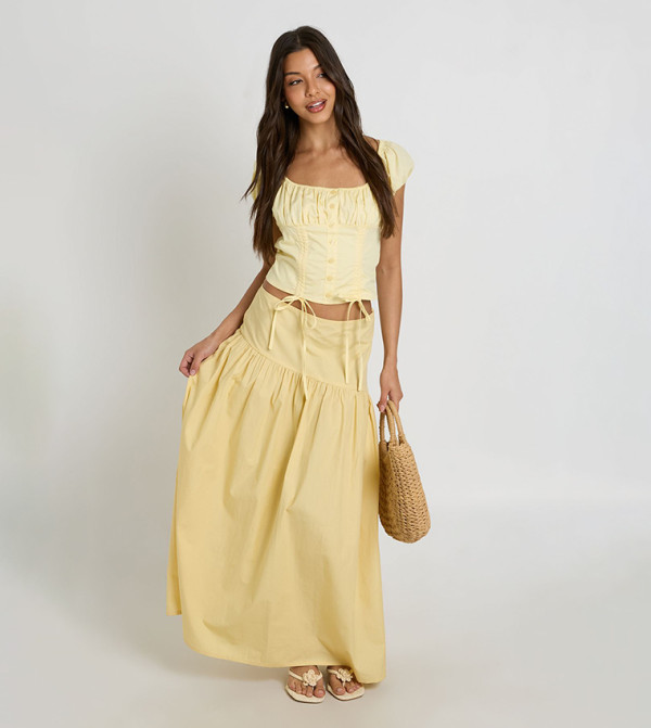 Asymmetric Dropped Waist Maxi Skirt