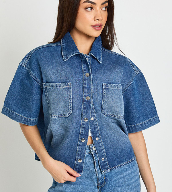 Short Sleeves Oversized Denim Shirt