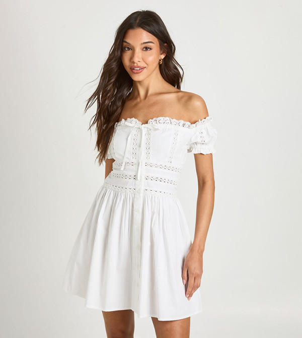 Lace Insert Bardot Mini Dress