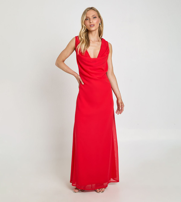 Petite Chiffon Cowl Neck Maxi Dress