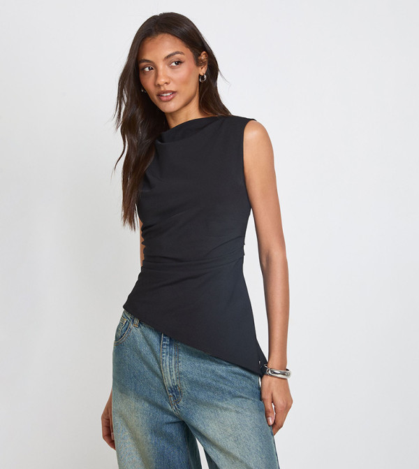 Tall Marl Ruched Asymmetric Top