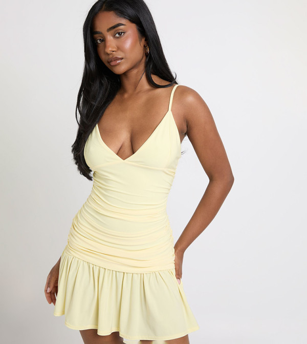 Slinky Frill Hem Plunge Cami Mini Dress