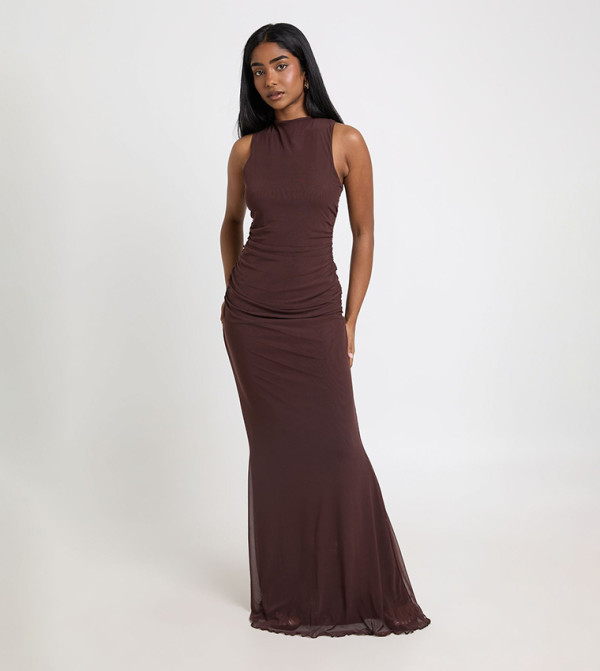 Mesh Cross Back Detail Maxi Dress