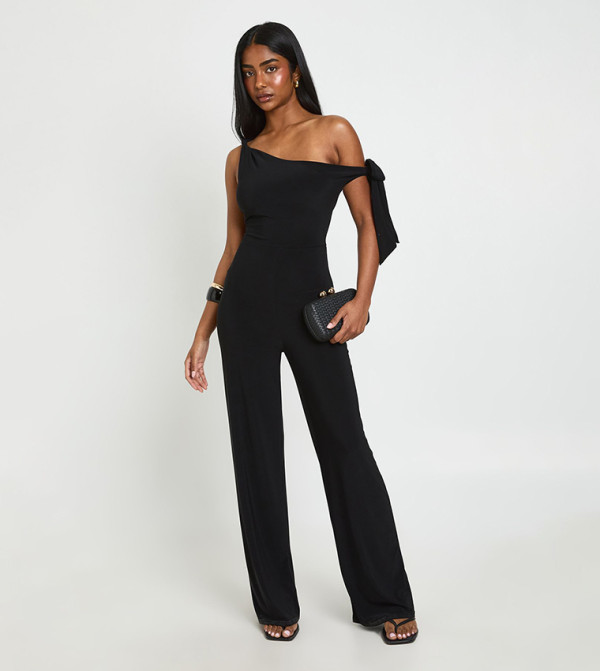 Slinky Asym Shoulder Wide Leg Jumpsuit