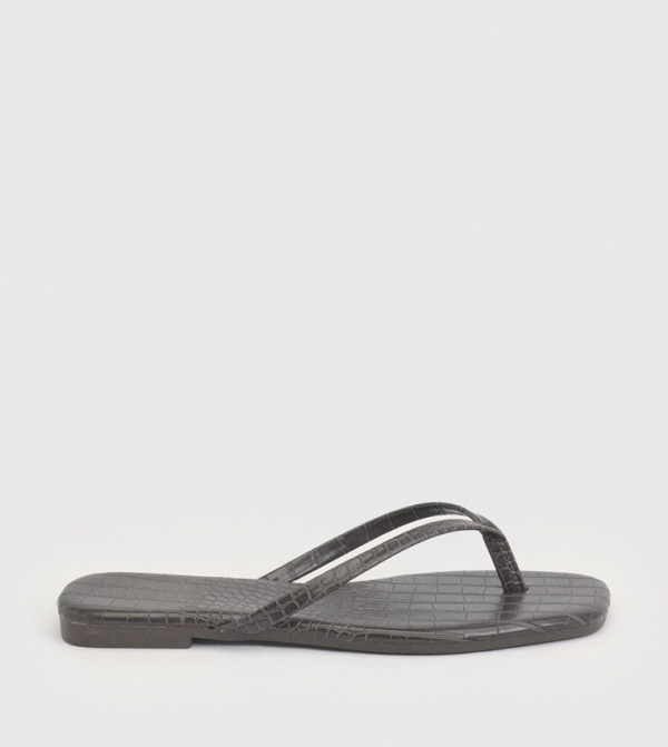 Croc Textured Square Toe Flip-Flops