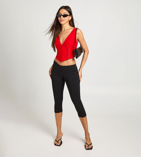 Halterneck Seam Detail Button Front Corset