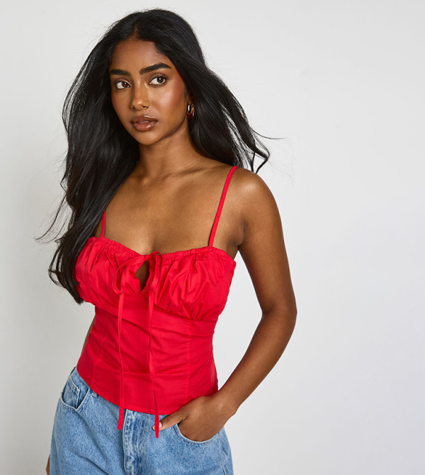 Tie Front Poplin Corset Top
