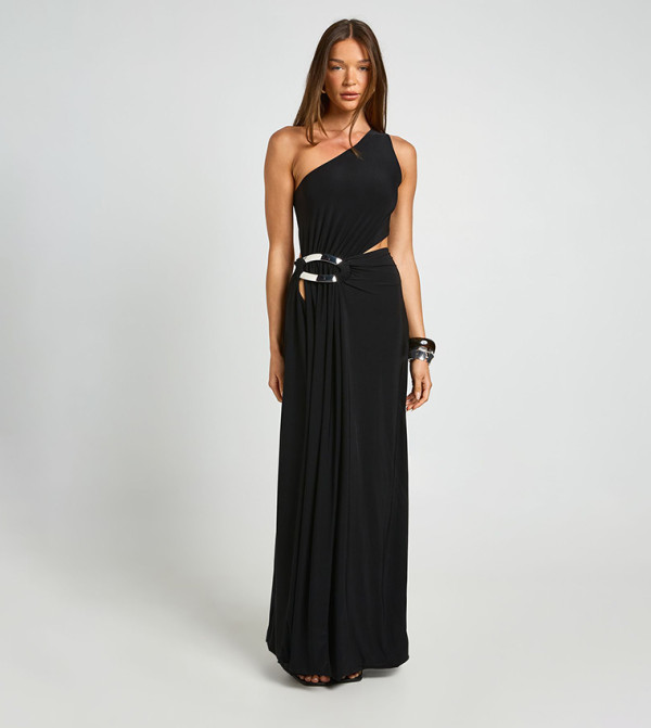 Asymmetric Cut-Out Trim Detail Maxi Dress