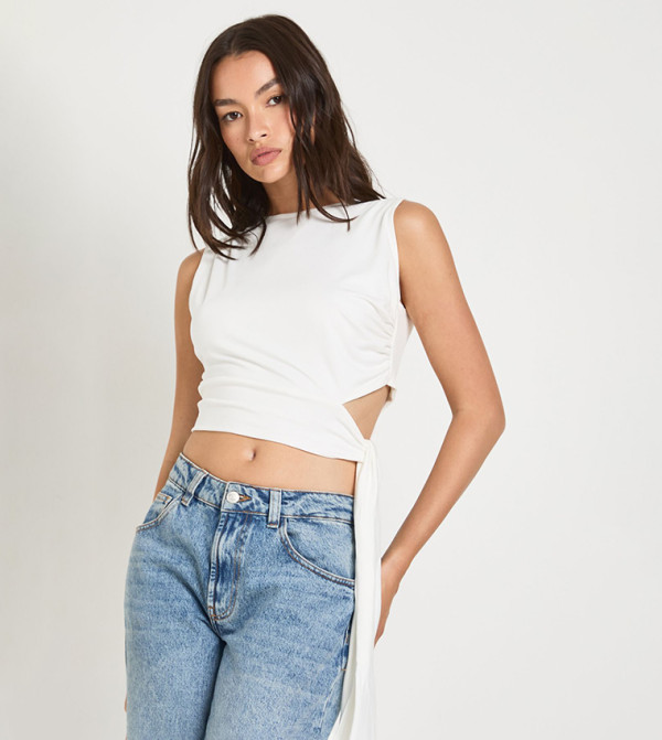 Supersoft Cut-Out Tie Drape Sleeveless Top