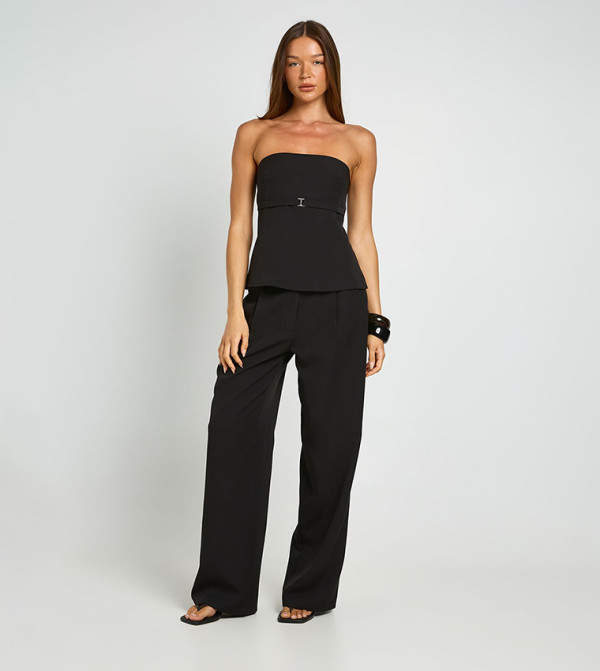 Pleated Detail Wide Leg Tailored Trousers