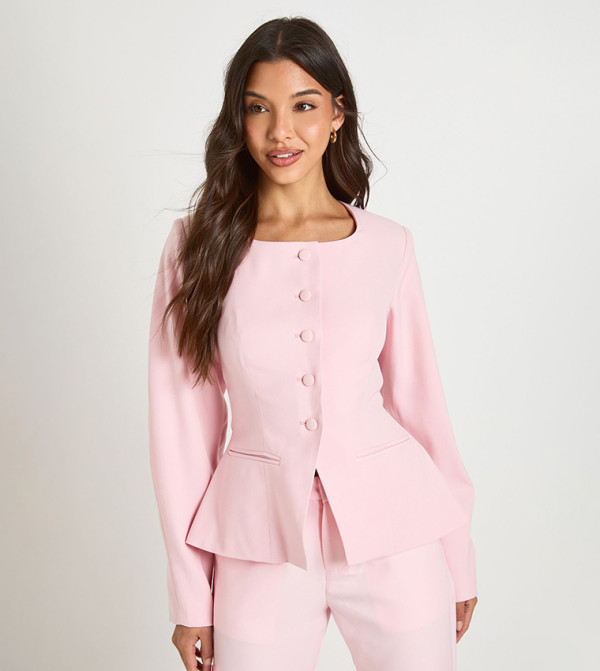 Solid Single Breasted Barrel Sleeves Blazer