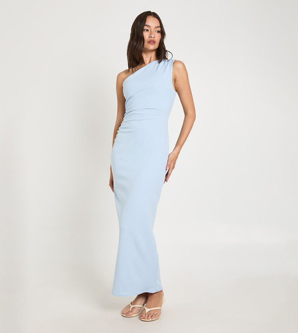 Jersey Crepe One Shoulder Ruched Maxi Dress