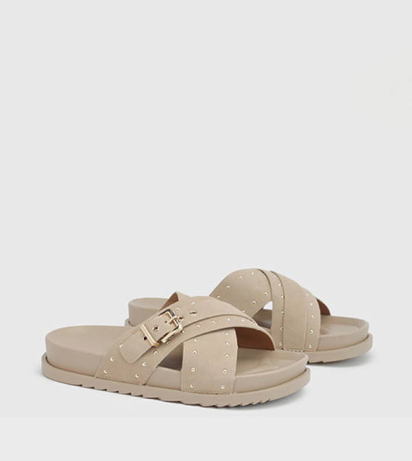 Faux Suede Stud Detail Cross Over Sandals