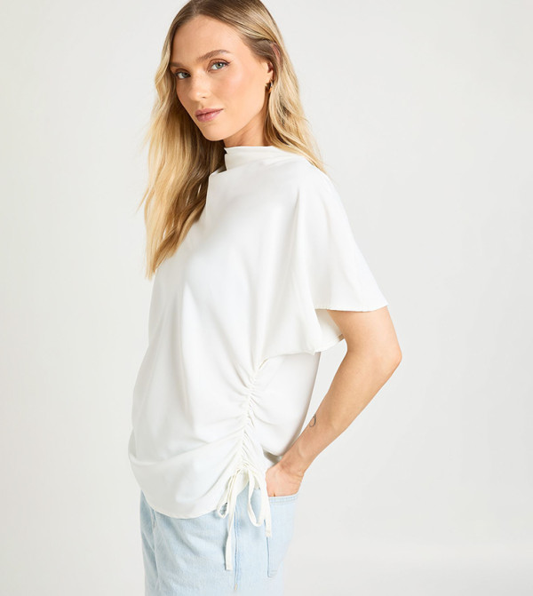 Petite High Neck Ruched Side Top