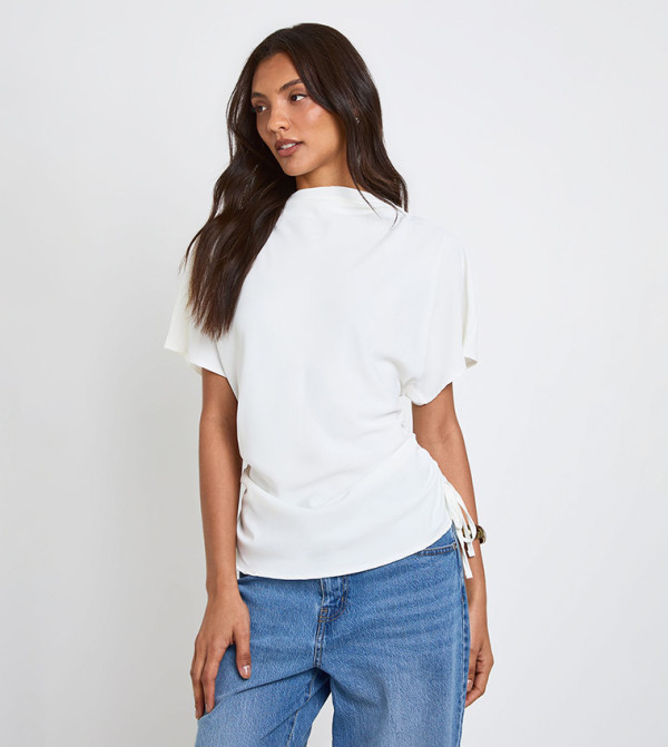 Tall Loose Ruched Side Short Sleeves Top