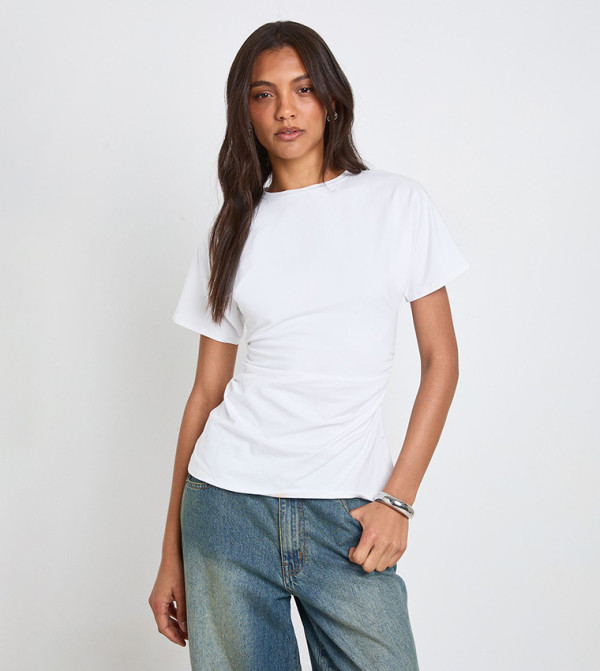 Tall Jersey Ruched Waist Short Sleeves T-Shirt