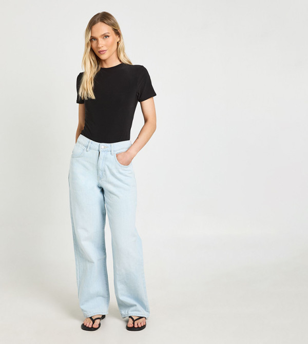 Petite Double Layer Slinky Short Sleeves Bodysuit Top