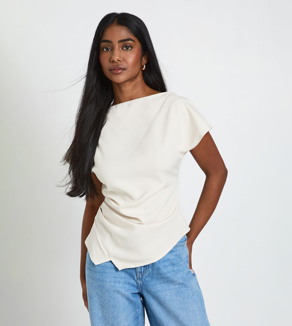 Woven Ruched Side Split Top