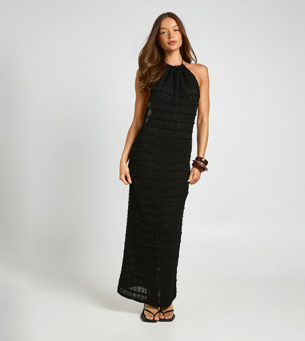 Sheer Knit Halterneck Maxi Dress