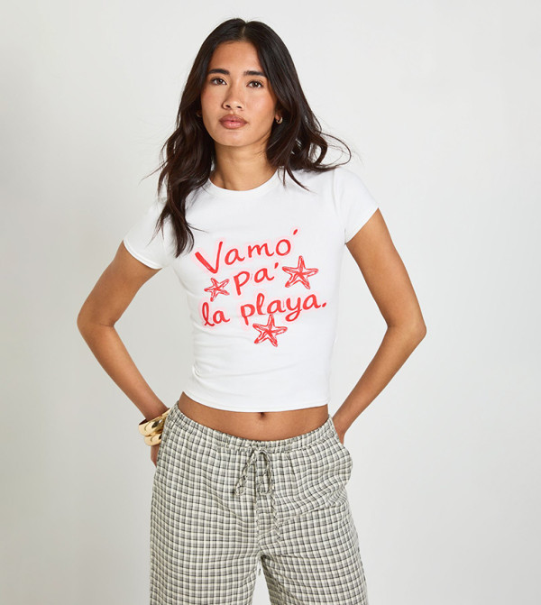 Vamo Pa La Playa Printed Cropped T-Shirt