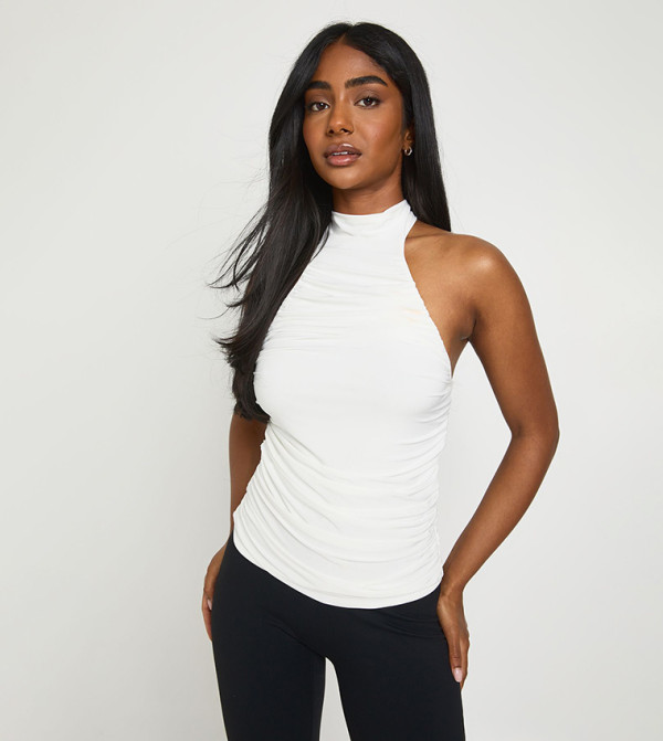 Slinky Mega Ruched High Neck Top