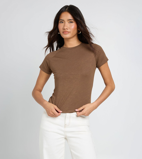 Slub Short Sleeves Fitted Top