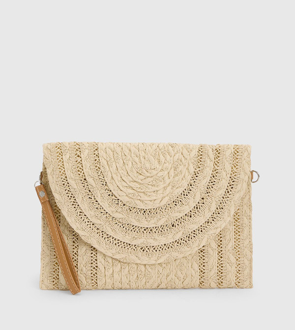 Raffia Fold Over Clutch Bag with Crossbody Strap