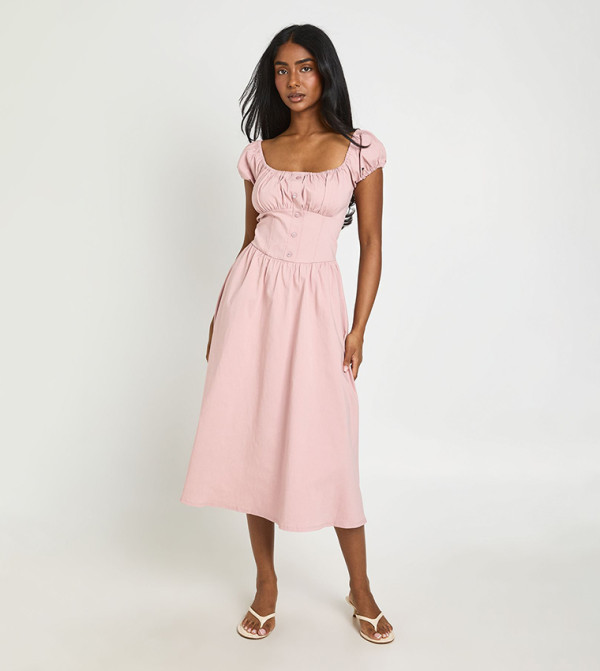 Volume Sleeves Milkmaid Midaxi Dress