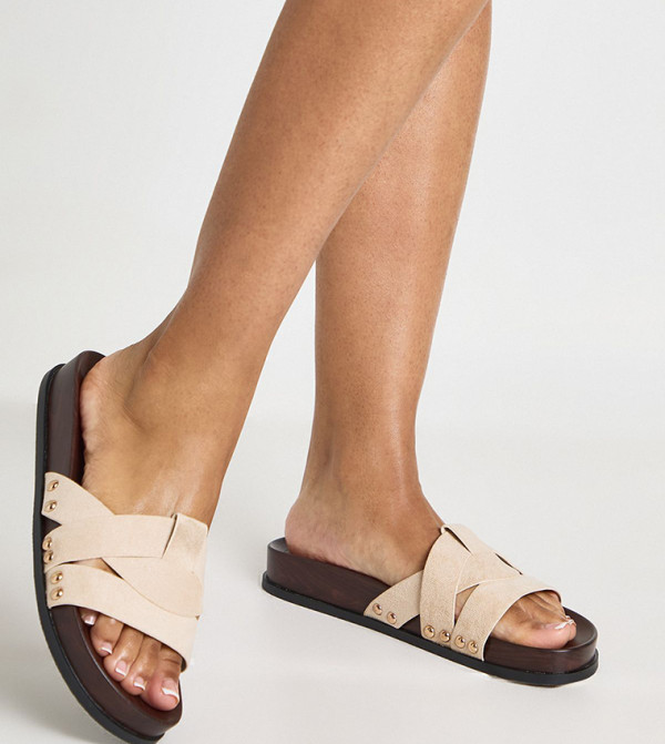 Faux Suede Studded Detail Footbed Sandals