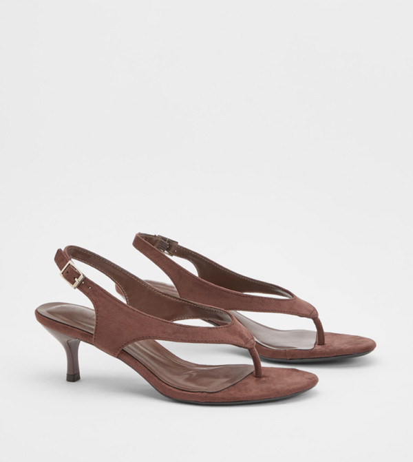 Faux Suede Toe Post Slingback Kitten Heels