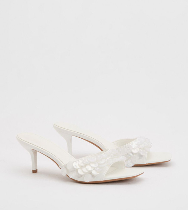 Faux Suede Shell Detail Heeled Sandals