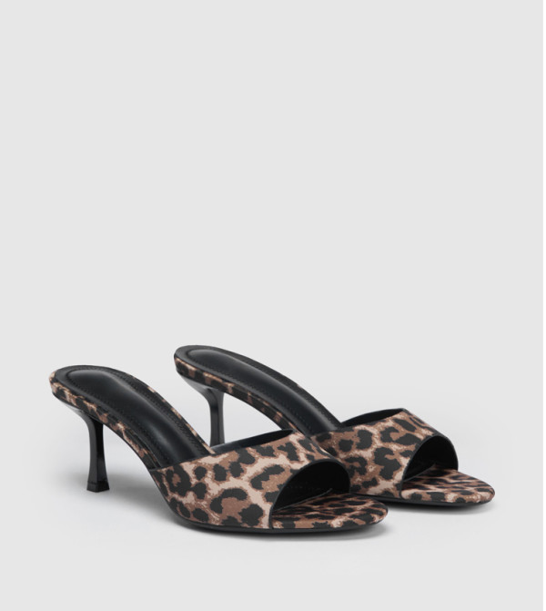 Satin Leopard Print Heeled Sandals