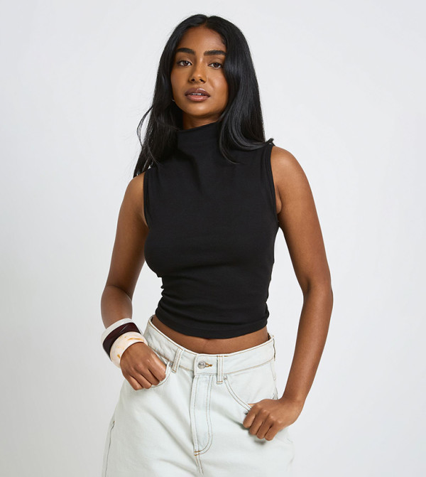 High Neck Sleeveless Crop Top