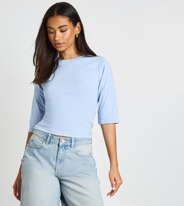 Solid 3/4 Sleeves Crew Neck Top