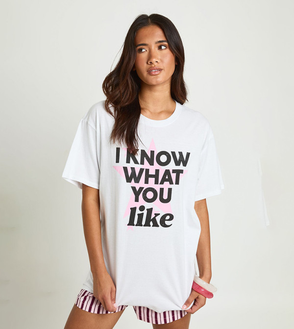 I Know What you Like Printed Oversized T-Shirt