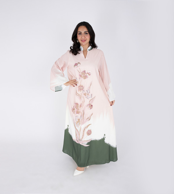 Embellished Stand Collar Jalabiya