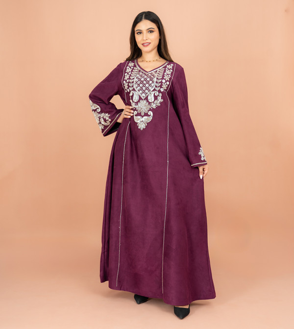 جلابية مطرز كم فلير 