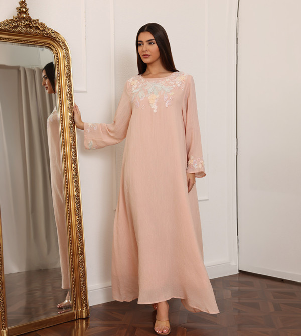 Floral Sequined Crew Neck Jalabiya