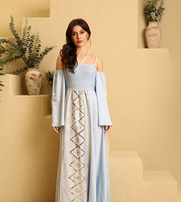 RAWDAH Sequined Cold Shoulder Jalabiya