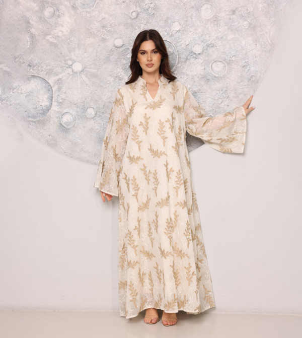 VERDE BOTANICA Embroidered Flared Sleeves Jalabiya