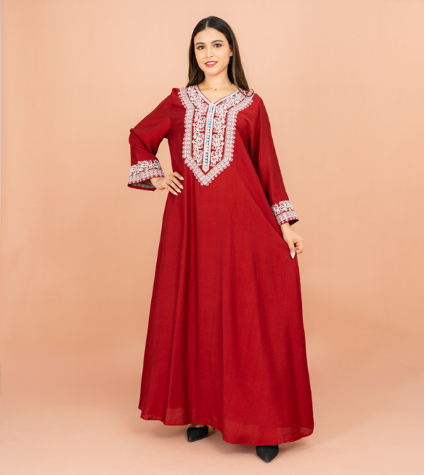 جلابية مطرز كم فلير 