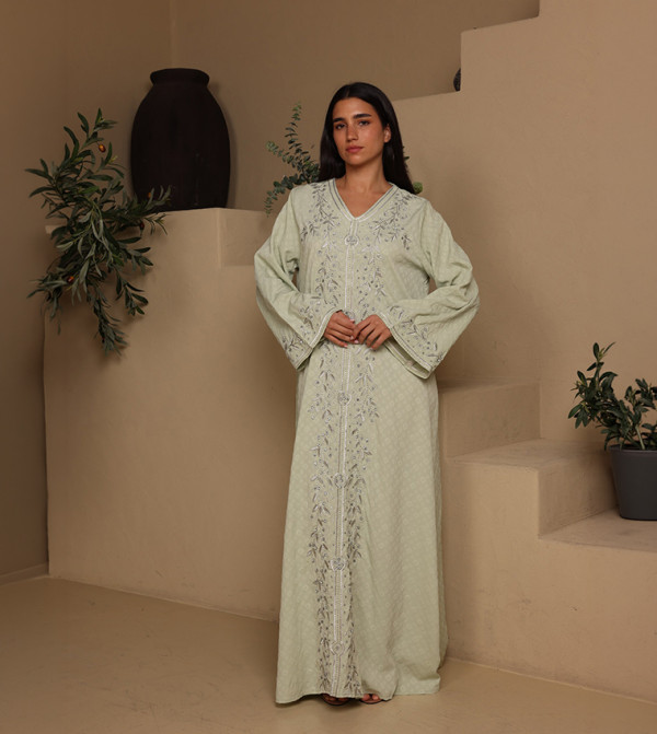 CRYSTAL VINE Embroidered V-Neck Jalabiya