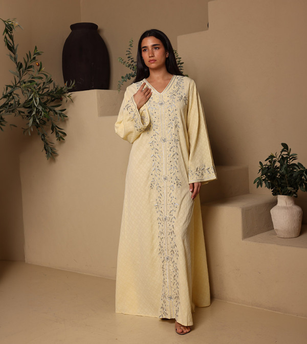 CRYSTAL VINE Embroidered V-Neck Jalabiya