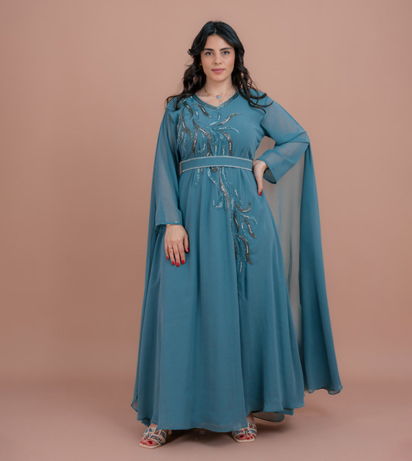 جلابية مزينة مع حزام - قطعتين