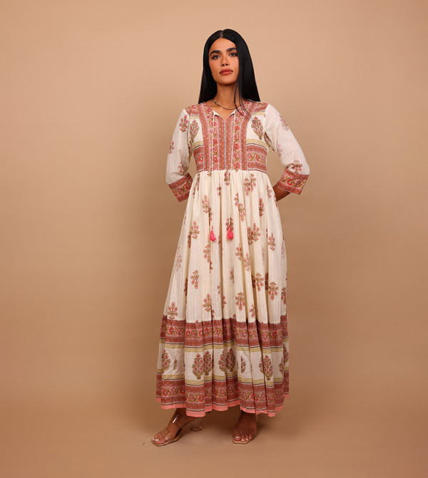 DARYA Printed Tie Neck Maxi Dress