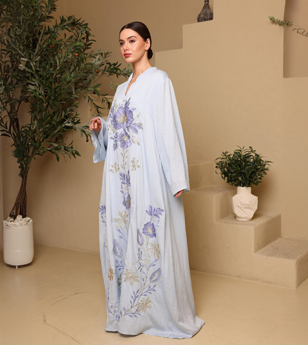 ZAYNA Crystal Embroidered Flared Sleeves Jalabiya